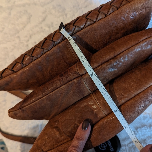 Macon Collection Cognac Leather Woven Crossbody - Picture 11 of 12